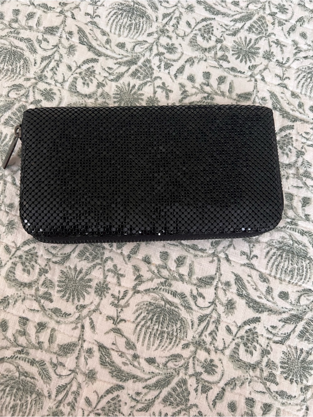 Vintage Black Metal Mesh Zip-Around Wallet Clutch Chainmail Purse